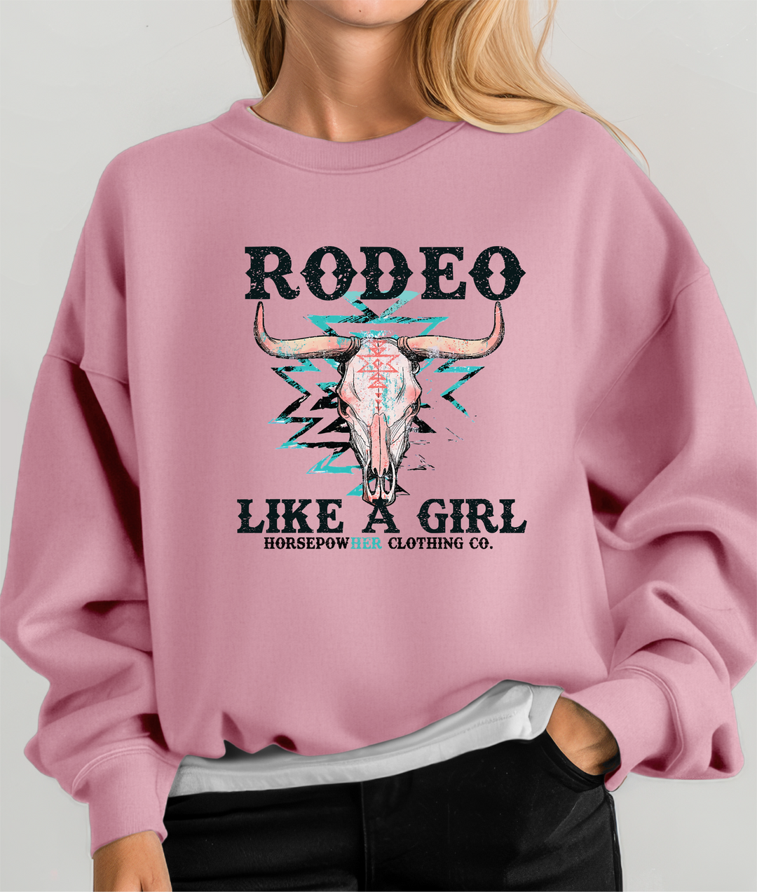 Women's Rodeo Like a Girl Skull Crewneck Sweatshirt