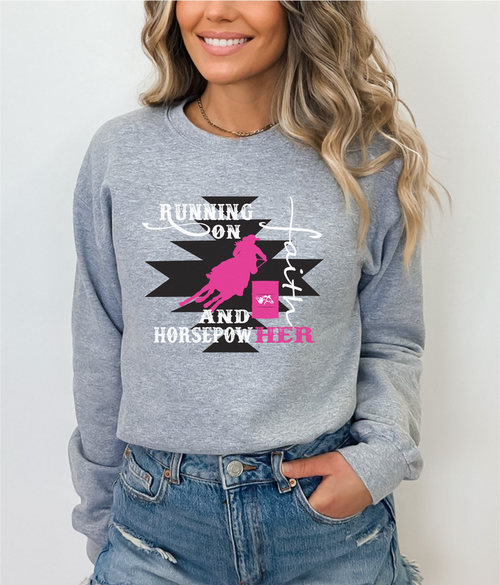 Women's Running on Faith and HorsepowHer Crewneck Sweatshirt