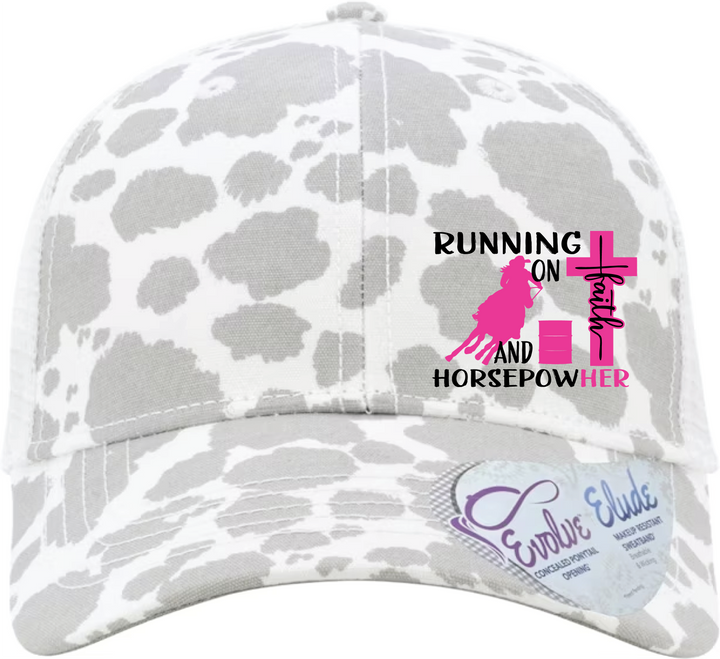 Running on Faith and HorsepowHer Women's Hat Cow Print